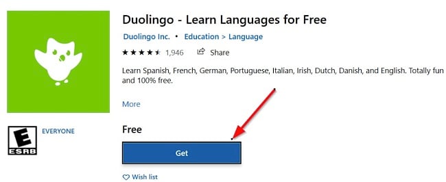 Duolingo 取得ボタンのスクリーンショット