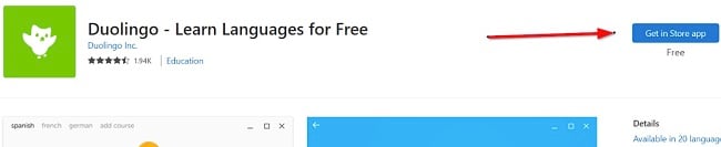 Snímek obrazovky aplikace Duolingo získat v obchodě