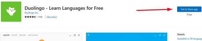 Duolingo get in store app screenshot