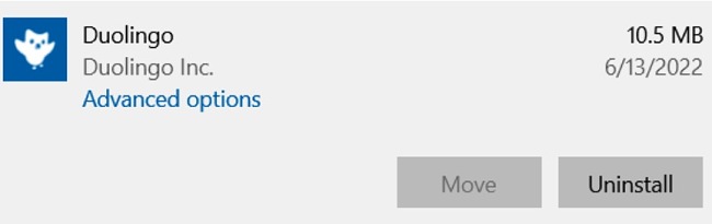 Duolingo uninstall screenshot