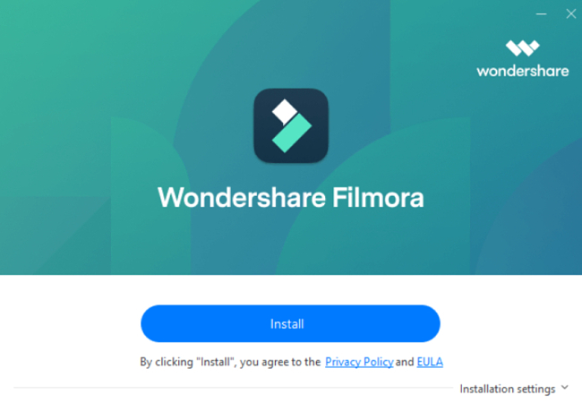 Filmora install window screenshot