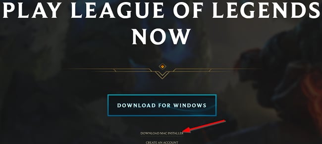 Captura de pantalla del botón de descarga de League of Legends
