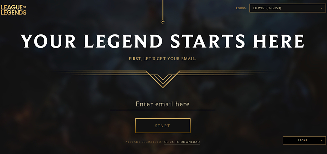 Schermata di accesso a League of Legends