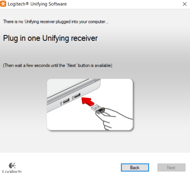 Tangkapan layar proses instalasi Logitech Unifying Software