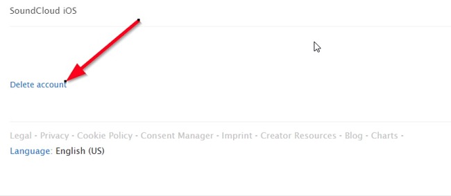 Captura de pantalla de eliminación de cuenta de SoundCloud