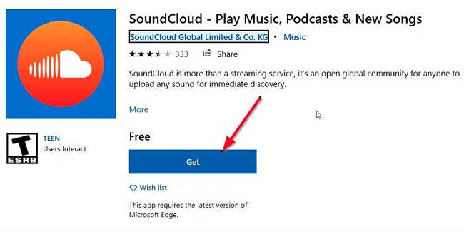 لقطة شاشة زر تنزيل SoundCloud