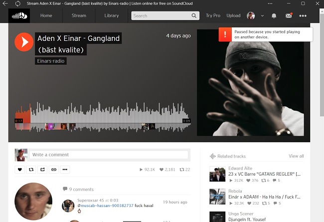 SoundCloud kullanıcı arayüzü ekran görüntüsü