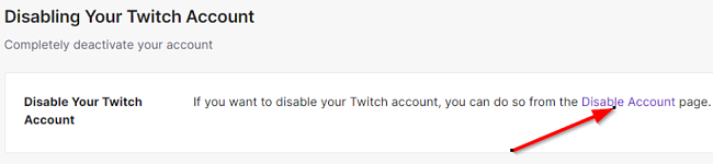Skærmbillede af Twitch deaktivering af konto