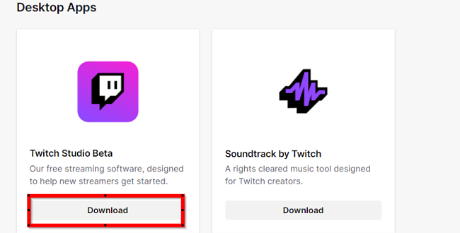 Schermata del pulsante di download di Twitch
