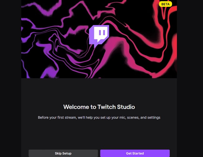 Screenshot der Twitch-Willkommensseite