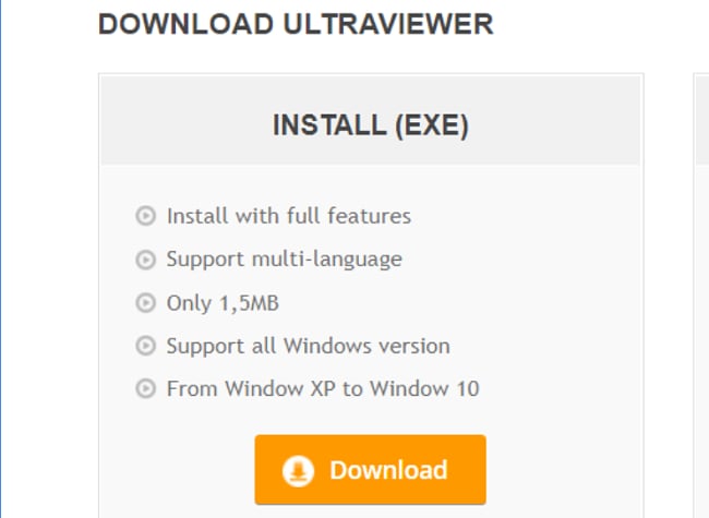 Скриншот страницы загрузки UltraVIewer