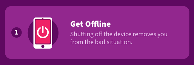 Get Offline — Shutting off the device removes you from the bad situation.