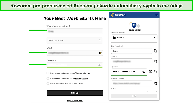 Snímek obrazovky funkce automatického vyplňování aplikace Keeper.