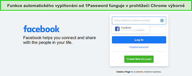 Snímek obrazovky funkce automatického vyplňování 1Password.