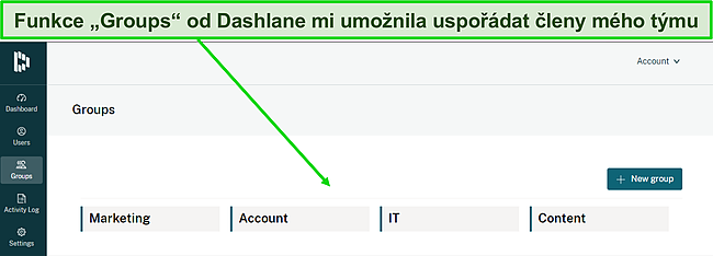 Snímek obrazovky řídicího panelu Dashlane Groups.