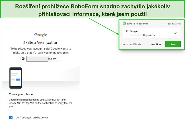 Rozšíření prohlížeče RoboForm nabízející zachycení informací pro uložení v trezoru