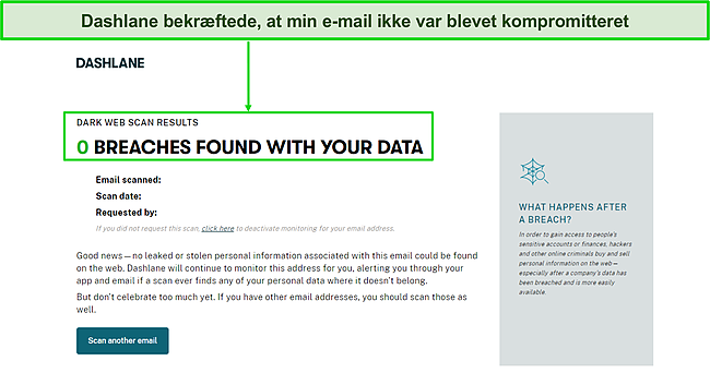 Skærmbillede af Dashlanes rapport om databrud.