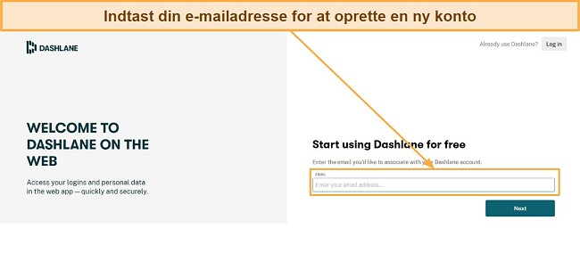 Indtast din e-mailadresse for at oprette en ny konto