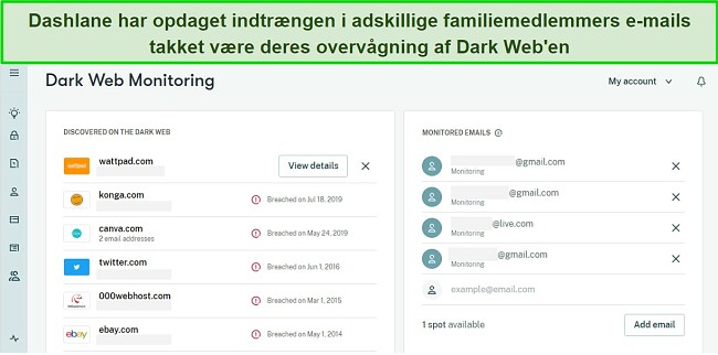 Et billede af en maskeret person, der bruger Dashlane til at administrere familiens adgangskoder og overvåge det mørke web