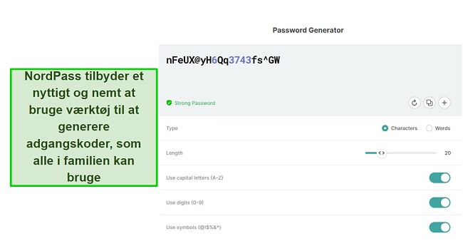 Bedste familie adgangskodeforvaltere - NordPass adgangskodegenerator