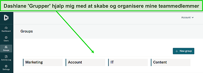 Skærmbillede af Dashlane Groups dashboard.