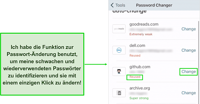 Screenshot des Ein-Klick-Passwortwechslers von Dashlane.