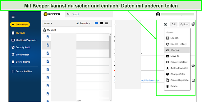Verwenden von Keeper, um Passwörter mit anderen zu teilen.