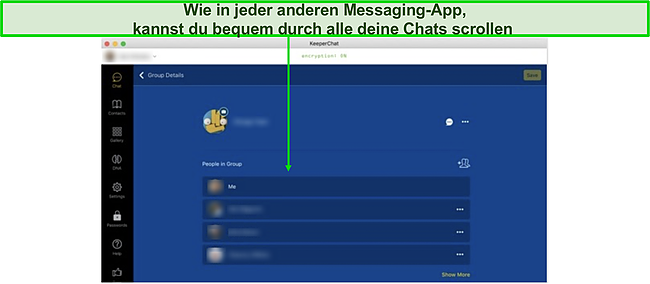 Screenshot des Dashboards von KeeperChat.