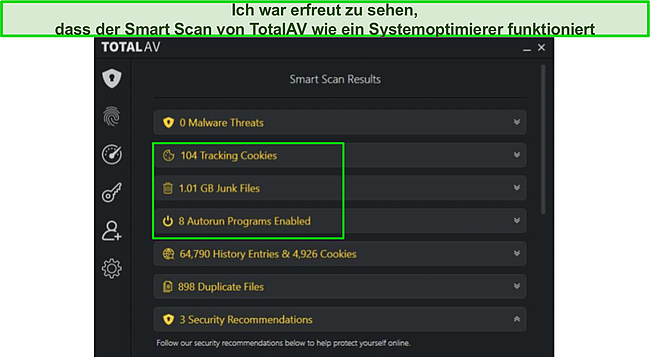 Screenshot der Smart-Scan-Ergebnisse von TotalAV.