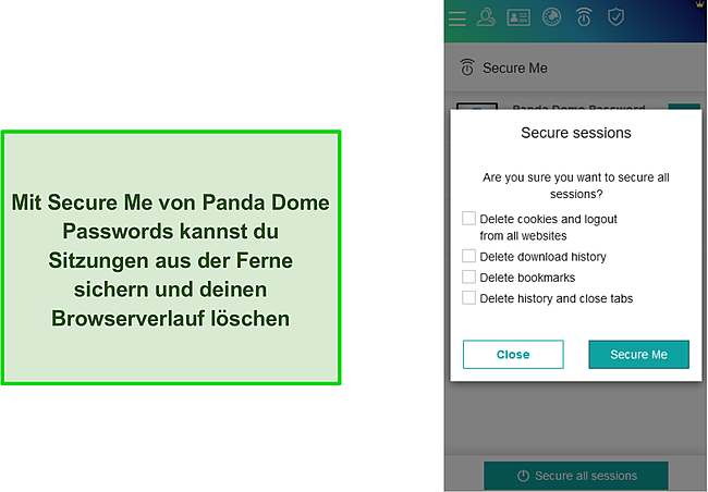 Die Secure Me-Funktion von Panda Dome Passwords.