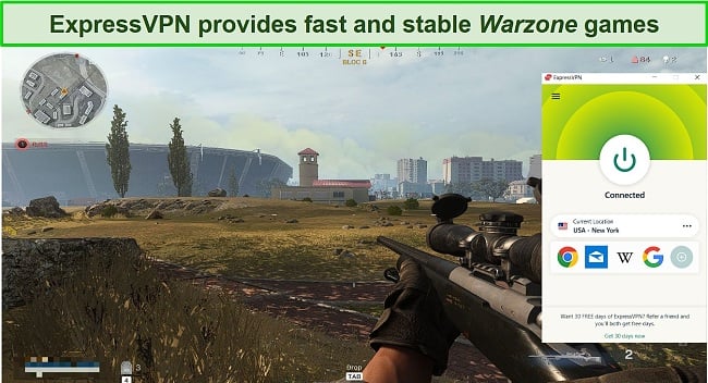 Screenshot of Call of Duty: Warzone using ExpressVPN's US servers