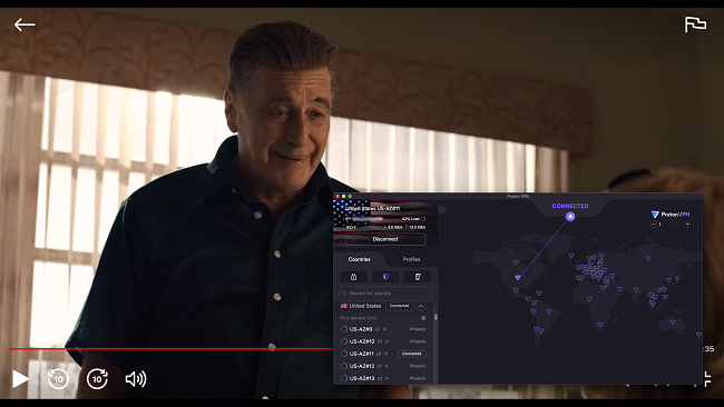 Screenshot of ProtonVPN Collaborating with Irishman on Netflix