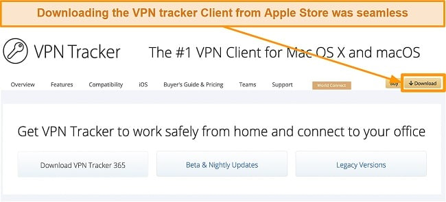 Screenshot of the VPN Tracker download page for Mac