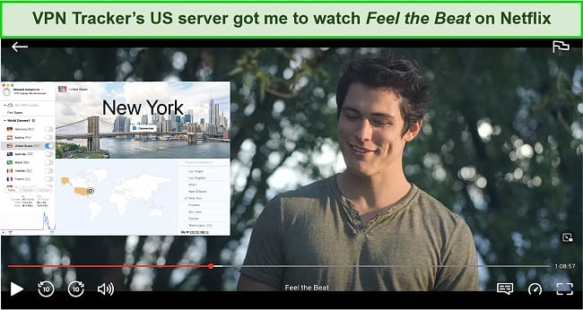 Screenshot showing Netflix streaming using VPN Tracker's servers