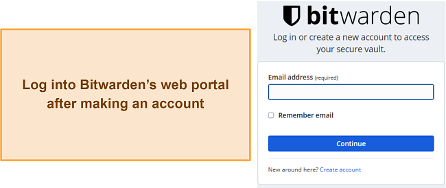 Screenshot of Bitwarden's web portal login menu