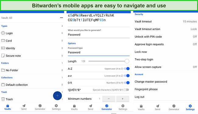 Screensot of Bitwarden's mobile app interface
