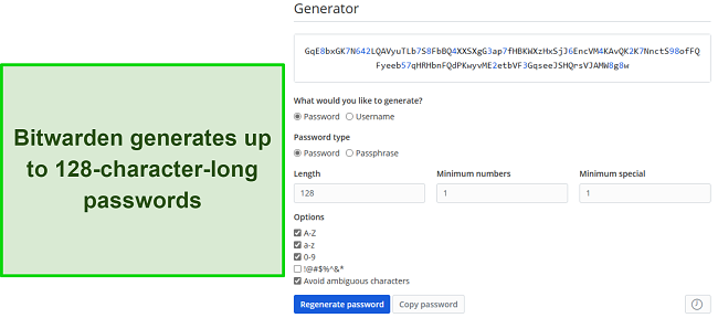 Screenshot of Bitwarden Review: English Password Generator.