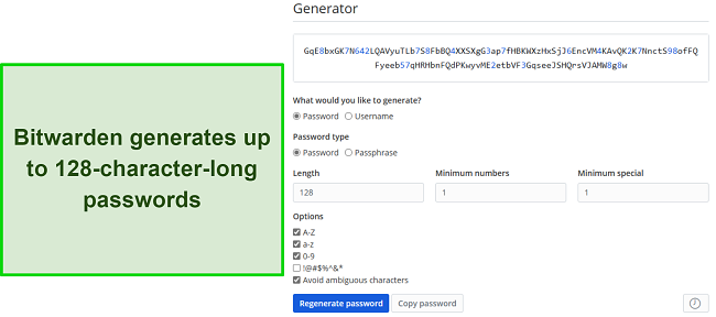 Screenshot of Bitwarden's password generator