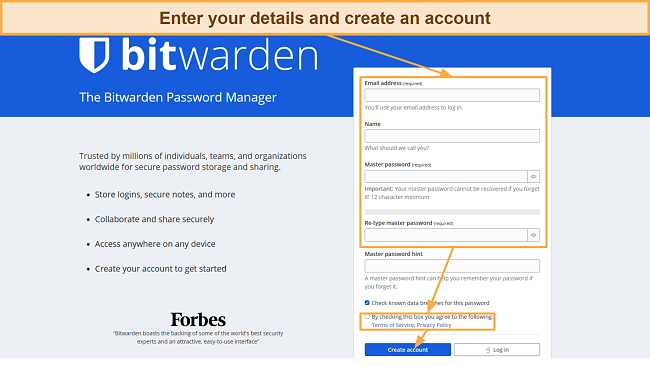 Screenshot of Bitwarden Review: Signing Up for Bitwarden.