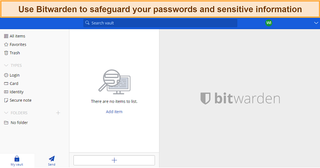  Screenshot of Bitwarden's desktop app after logging in