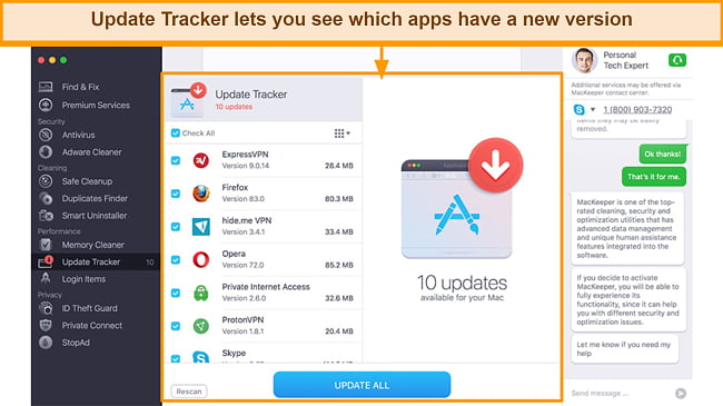 Image of MacKeeper Update Tracker identifying apps that need updating