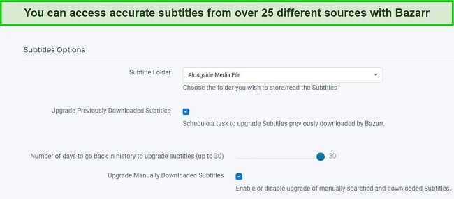 Screenshot of Bazarr plugin for Plex