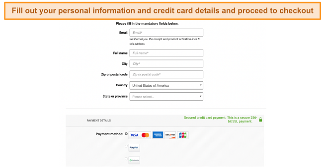 Screenshot of Bitdefender's checkout page