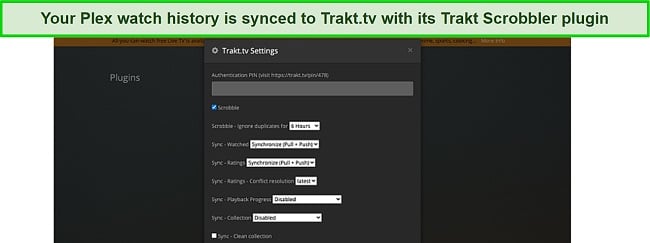 Screenshot of Trakt Scrobbler plugin for Plex