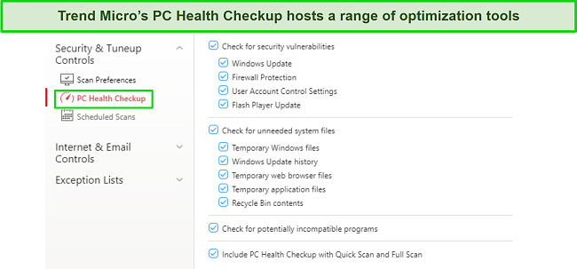 Screenshot of Trend Micro PC Health Checker dashboard