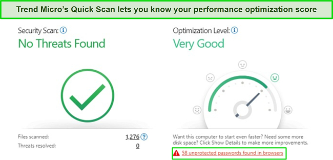 Screenshot of Trend Micro's Quick Scan results