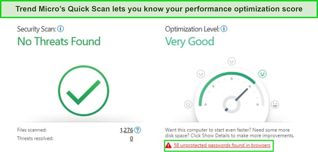 Screenshot of Trend Micro's Quick Scan results