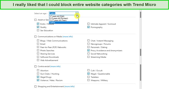 Screenshot of Trend Micro's parental controls