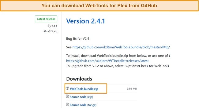Screenshot of WebTools download page
