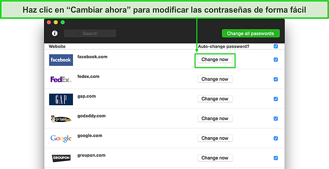 Captura de pantalla del cambiador de contraseñas con un solo clic de Dashlane.